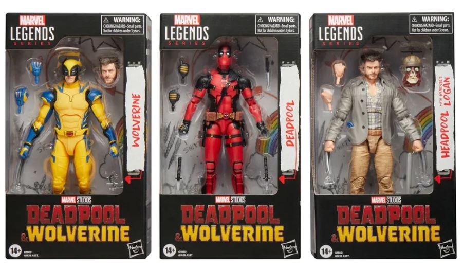 Marvel Legends Deadpool & Wolverine 6-Inch Action Figure Set | 3 Pack with Logan, Deadpool & Headpool