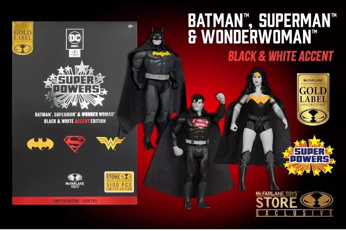 DC Super Powers Black & White Accent Edition Gold Label 3-Pack