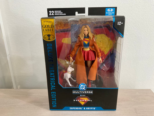 Supergirl and Krypto (DC Multiverse: Supergirl Movie) 7-Inch Gold Label Action Figure Deluxe Theatrical Edition – McFarlane Toys (Substandard Card)